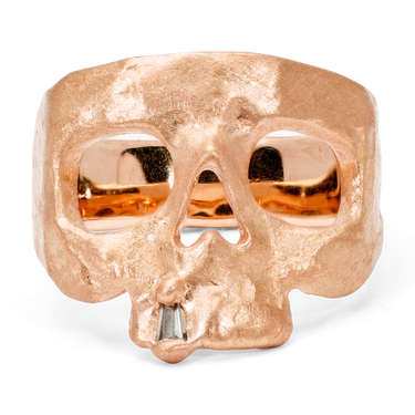 Extra Small Diamond Snaggletooth Skull Ring in Rose - Made to Order